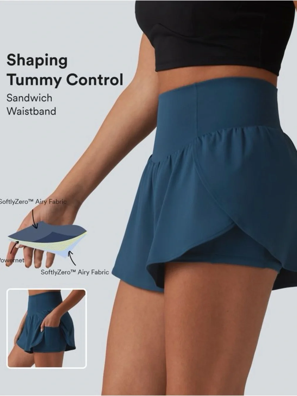 Halara SoftlyZero™ Airy High Waisted Tummy Control 2-in-1 Curved Hem - NAVY